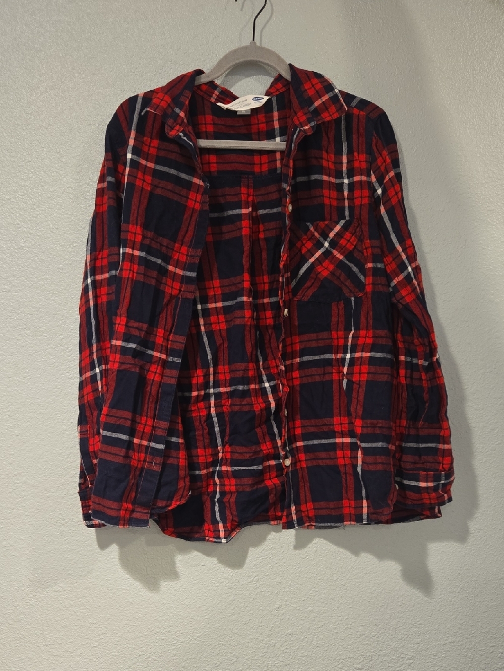 Old Navy Red and Navy Plaid Button-Up Shirt Jacket